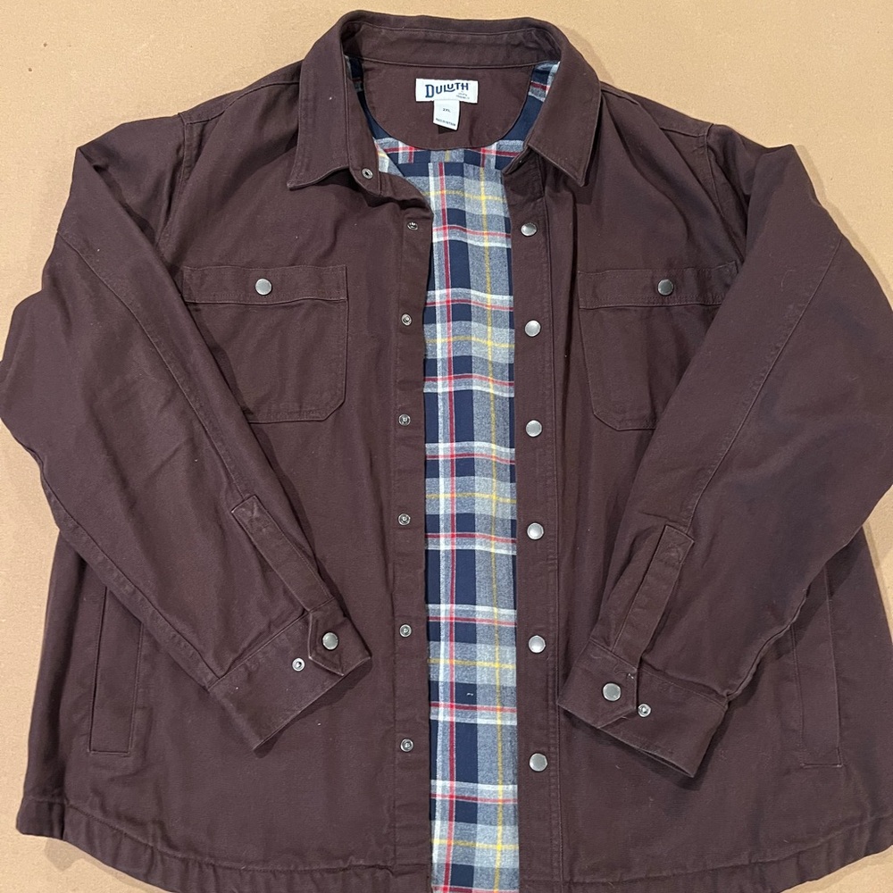 Duluth Trading Co. Fire Hose Men's Brown Flanneled Lined Shirt Jacket